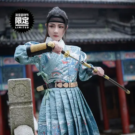 如梦霓裳男女装织金飞鱼服贴里[关山月]锦衣卫射箭非曳撒春秋汉服图片