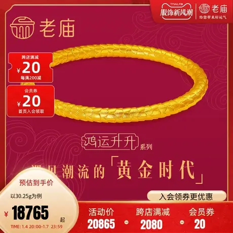 老庙古韵鸿运升升神韵龙鳞简约满纹手镯计价婚嫁手饰官方正品礼物商品大图