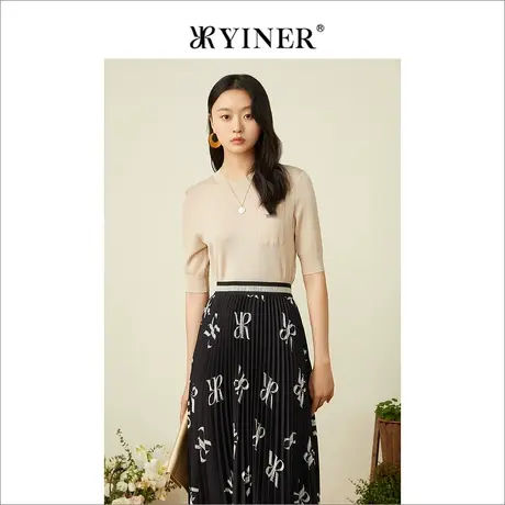 YINER音儿女装2022夏季时尚圆领真丝针织衫套头图片