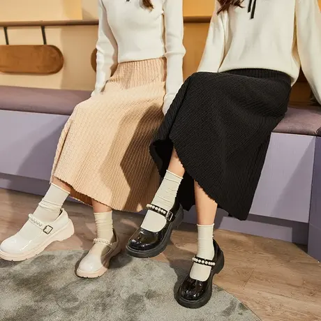 唐狮2022春季新款半身裙女高腰遮胯a字裙中长款伞裙肌理感针织裙图片