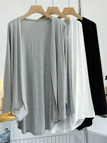 中长款莫代尔开衫2024夏秋季空调衫披肩遮屁股防晒衫沙滩薄外套女商品大图