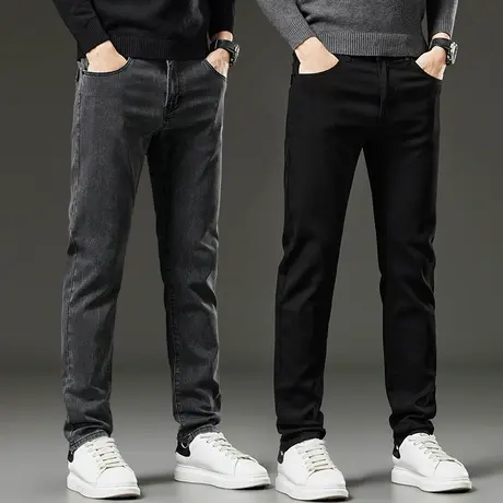 男士高端水洗修身小直筒大码休闲牛仔裤春季春秋款男装痞帅男裤子图片