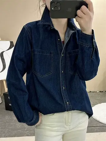 百搭休闲牛仔衬衫女长袖衬衣2024春秋装新款宽松内搭叠穿上衣外套商品大图