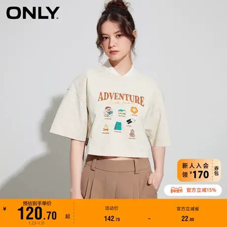 【上新】ONLY奥莱夏季新款休闲百搭字母印花圆领短款短袖T恤商品大图