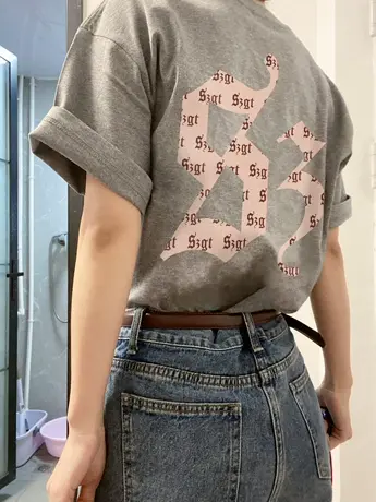 灰色纯棉短袖t恤女夏季小个子宽松休闲半袖美式复古港风chic上衣商品大图