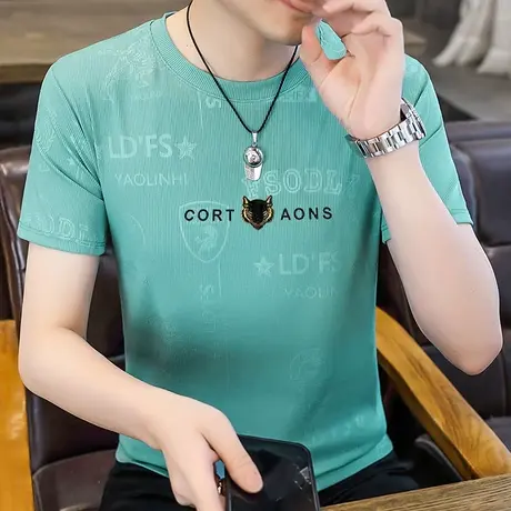 冰丝t恤男士针织衫短袖夏季2023新款夏装半袖上衣潮流男款薄体恤商品大图