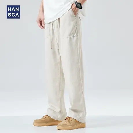 hansca日系复古直筒休闲裤男潮牌纯色宽松百搭大码阔腿拖地长裤子商品大图