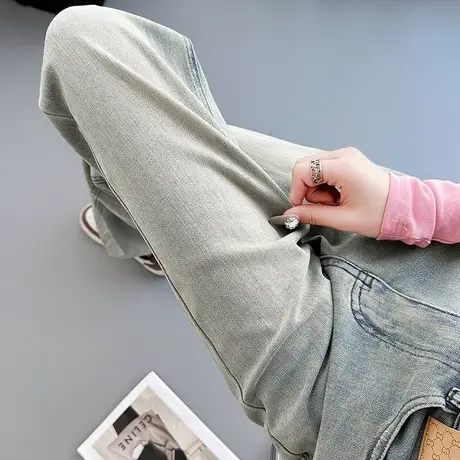 高腰宽松垂感阔腿牛仔裤女2024春秋新款显瘦美式复古直筒拖地裤子商品大图