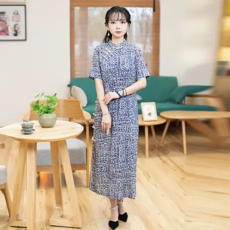 筠雅旗袍2023年夏季新款气质改良妈妈装中式盘扣民国风复古女装商品大图