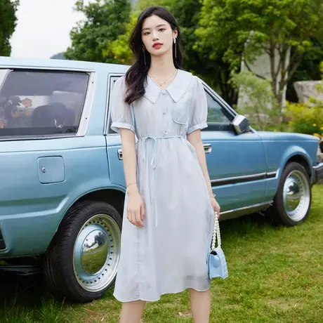 时尚气质显瘦短袖连衣裙夏季新款淑女温柔减龄中长款裙子图片