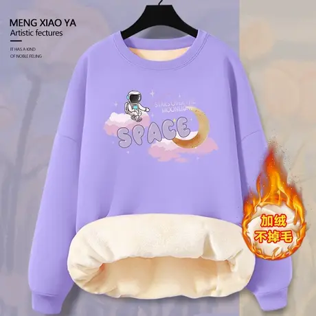 圆领无帽卫衣女秋冬2023年新款秋季加绒加厚小个子正肩外套潮ins商品大图