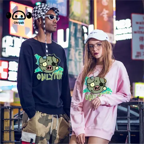 个性原创小猪头像卫衣女趣味涂鸦印花国潮牌简约时尚休闲圆领纯棉商品大图