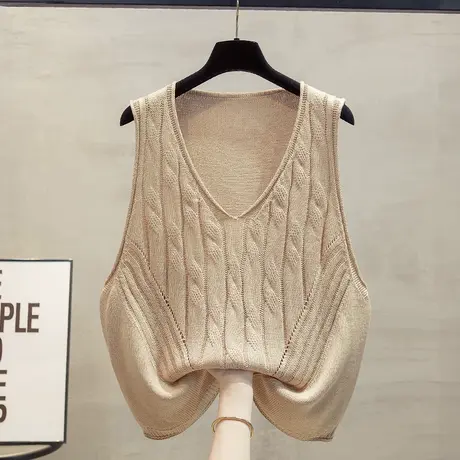 麻花v领针织马甲背心女2023秋装新款宽松外穿马夹叠穿毛衣坎肩潮图片