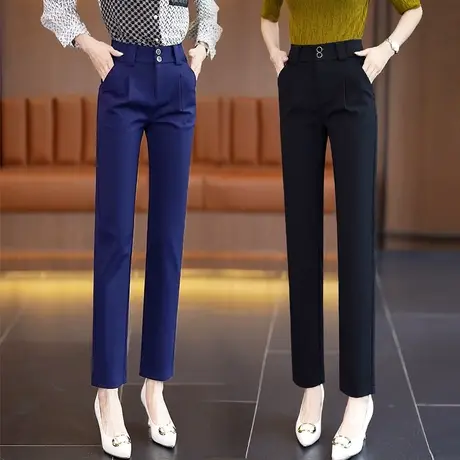 藏青色直筒西装裤女2023秋季新款网红时尚气质职业垂感九分烟管裤图片