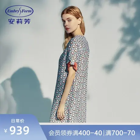 安莉芳薄款桑蚕丝印花睡衣女中袖棉质宽松家居睡裙EL00309图片