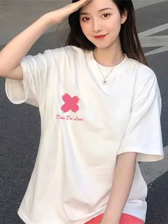 国潮牌美式oversize白色短袖t恤女夏季ins半袖高街上衣设计感小众商品大图