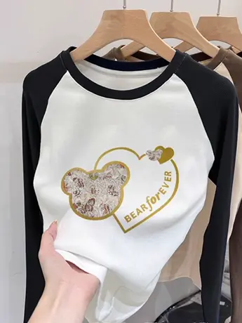 春秋装白色仿棉长袖t恤女2023新款冬季欧货内搭打底衫插肩袖上衣商品大图