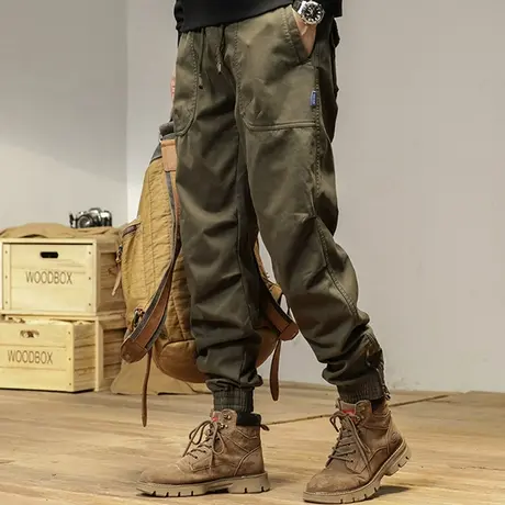 2022冬季时尚束脚休闲裤子男士帅气百搭加绒加厚工装裤男生哈伦裤商品大图