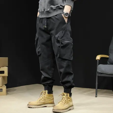 口袋拉链工装裤男2023新款潮牌休闲束脚男裤大码秋款黑色裤子秋季商品大图