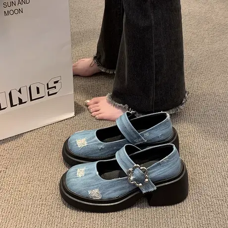 圆头浅口复古英伦风粗跟厚底秋季小皮鞋女2023新款高级感小众单鞋图片