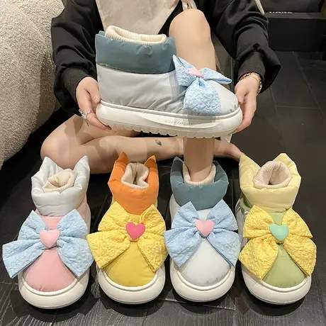 羽绒棉拖鞋女包跟冬季可爱防水室内家居加绒保暖月子高帮棉鞋外穿商品大图