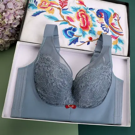 薄款调整型内衣女大胸显小收副乳塑形矫正防下垂四排扣大码文胸罩图片