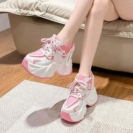 超火显脚小老爹鞋女款2024春秋新款厚底鞋子内增高女鞋运动休闲鞋商品大图