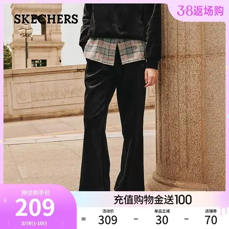 Skechers斯凯奇2024春季女垂感灯芯绒长裤百搭黑色高腰阔腿裤商品大图