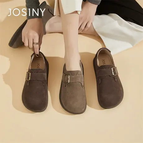Josiny/卓诗尼软底小皮鞋女2024春季勃肯鞋新款女鞋真皮平底单鞋商品大图