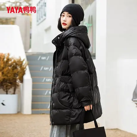 鸭鸭羽绒服女款2023年秋冬新品中长款连帽纯色百搭时尚休闲外套Y图片