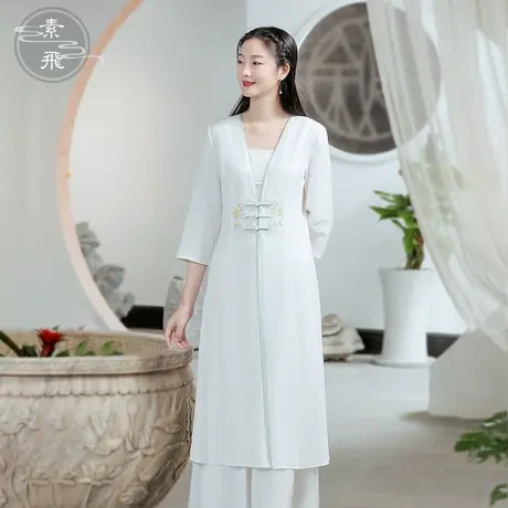 素飞清烟禅服女中国风新中式绣花秋季唐装改良旗袍连衣裙文艺茶服商品大图