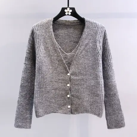 温柔风软糯高级感两件套针织开衫女2023早秋新款外穿短款毛衣外套图片