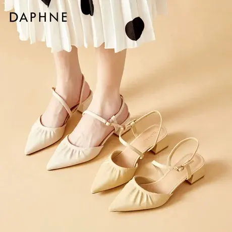 Daphne/达芙妮法式复古风包头凉鞋2024年春夏季新款粗跟尖头单鞋图片