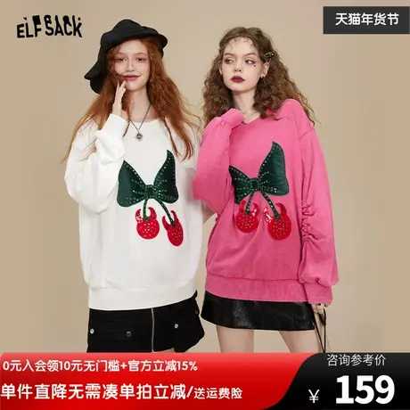妖精的口袋重工印花圆领卫衣女2022秋季新款长袖薄款宽松oversize图片