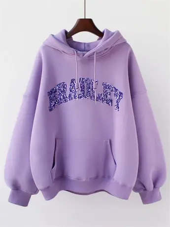 卫衣女春秋薄款2022新款韩版ins潮亮片字母宽松短款连帽外套上衣商品大图