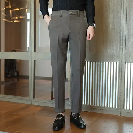 裤子男秋冬西裤韩版修身小脚西装休闲裤男士长裤高级感潮流西装裤图片