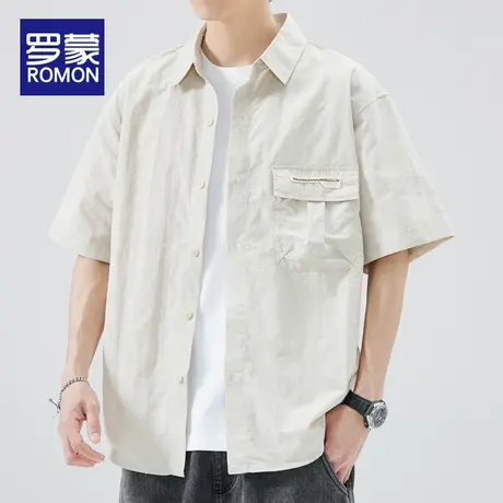 罗蒙衬衫男款2024新款夏季潮流潮牌痞帅风半袖衣服短袖工装衬衣男图片