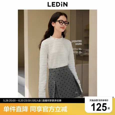 乐町立体波浪横纹蕾丝雪纺衫冬新款韩系弹力简约蕾丝上衣商品大图