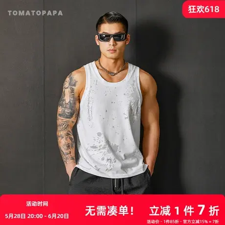 TOMATOPAPA烧花镂空极简宽肩背心2025文艺质感夏季内搭无袖运动衣商品大图