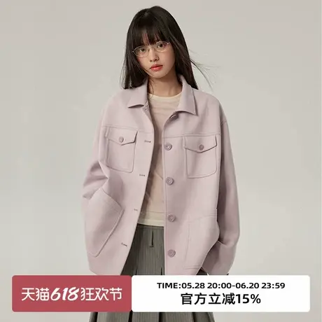 omont蛋挞家 复古麂皮绒工装夹克外套女2025春季宽松休闲紫色上衣商品大图