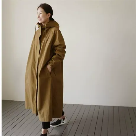 新款宽松大码风衣过膝长款韩版时尚宽松外套bf休闲学生连帽开衫潮图片