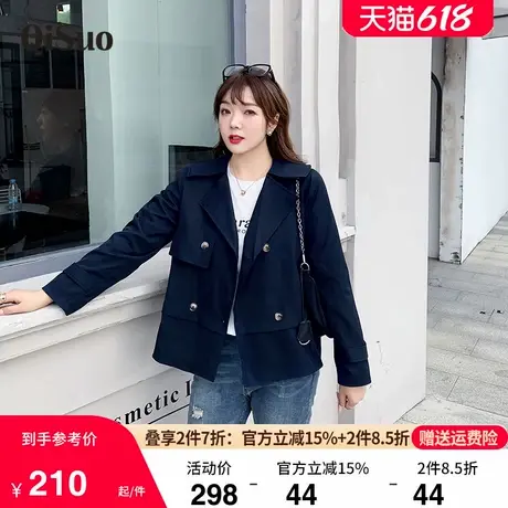 2024新款大码女装休闲大翻领双排扣胖MM英伦百搭显瘦短款风衣外套商品大图