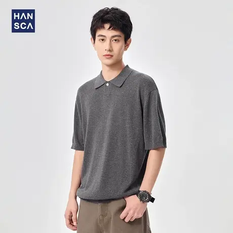 hansca 美式翻领针织短袖POLO衫男2025夏季莱赛尔亚麻混纺凉感T恤商品大图