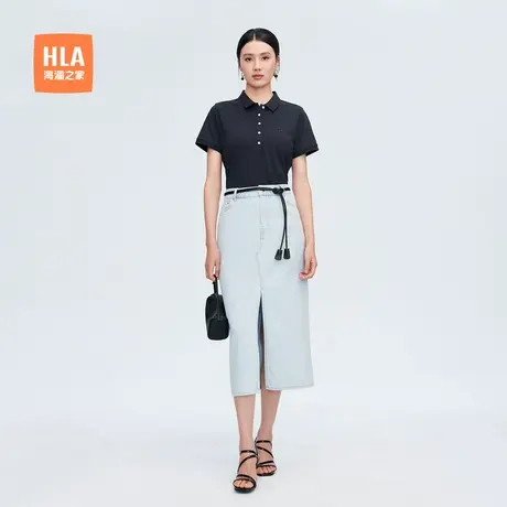 HLA/海澜之家商务休闲直筒短袖POLO衫夏新款通勤职业刺绣上衣女装商品大图