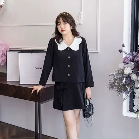 显瘦大码胖MM短外套女2023年秋季新款娃娃领减龄百搭气质开衫上衣商品大图