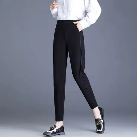 哈伦裤女秋冬加肥加大码松紧腰加绒加厚裤子中年妈妈休闲九分西裤图片