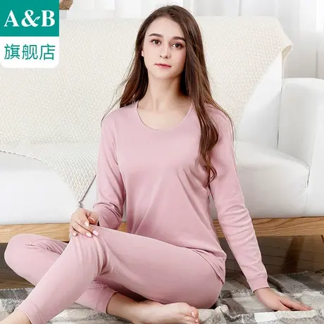 ab保暖内衣圆领纯棉刷绒打底棉毛衫裤秋衣秋裤女士低领套装K078图片