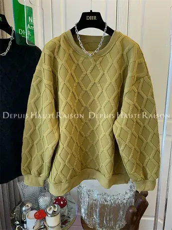 复古菱格麻花编织套头卫衣上衣女春秋宽松休闲慵懒风bf2022秋装潮商品大图