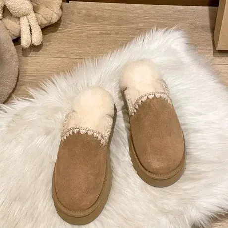 2023新款休闲厚底毛毛鞋懒人皮毛一体雪地靴防滑包头半拖棉鞋女加图片