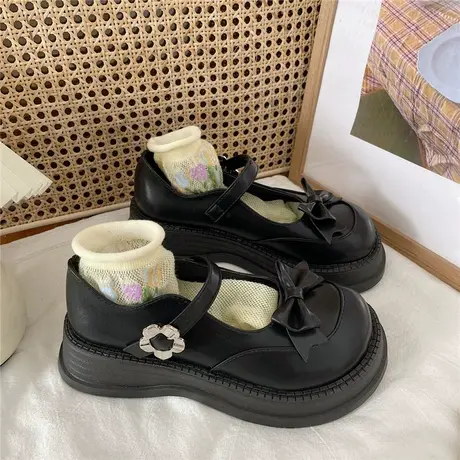 英伦风厚底小皮鞋女春秋玛丽珍单鞋2023新款日系jk制服松糕乐福鞋商品大图
